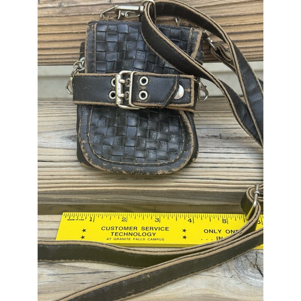 Sacchetto Tokyobay Biker Black Leather Mini Crossbody Bag Distressed Goth